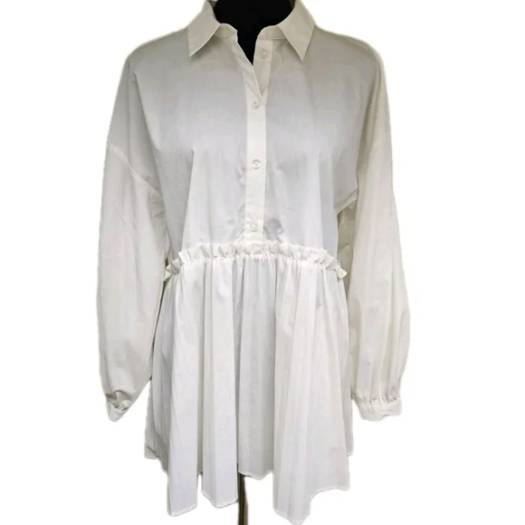 White Long Sleeve Pleated Blouse by Marc New York-NWT-Size Small - Picture 4 of 13